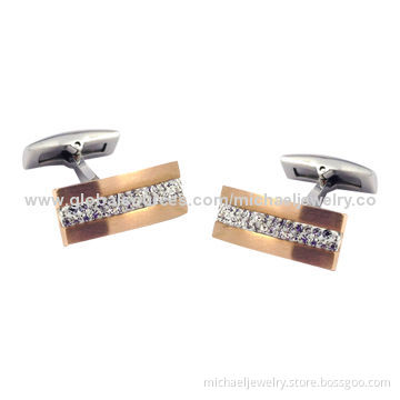 Stainless Steel Cufflinks, Interval of Plating IP Rose Gold, with Crystal PP Stones, Elegant, Arch